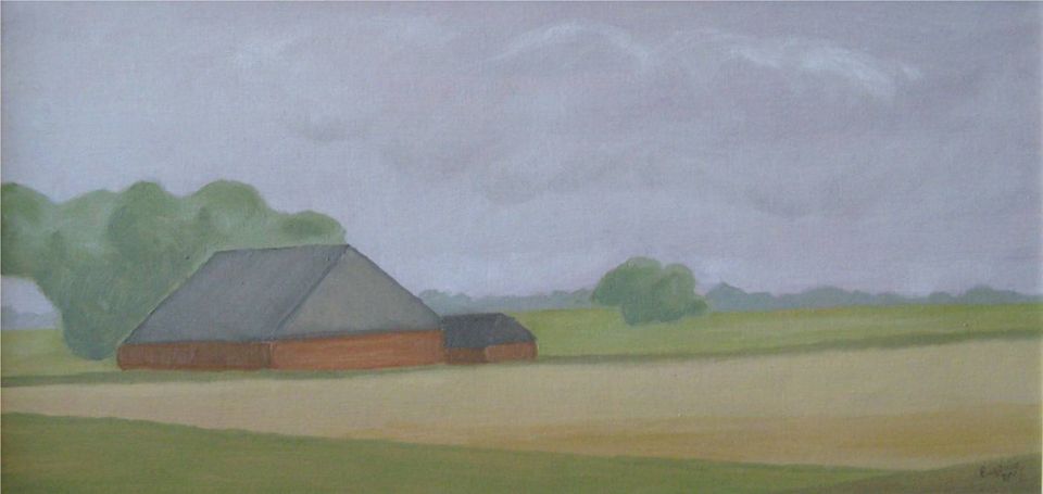 Boerderij in polder — schilderij van Eugènie Herlaar
