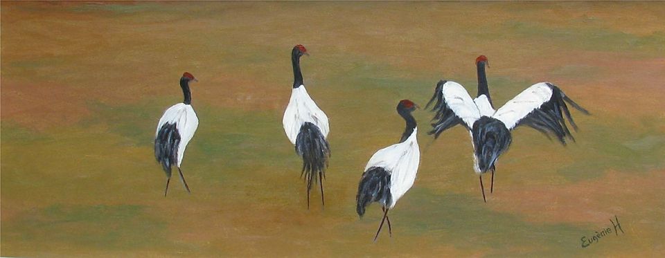 Zwartenek kraanvogels — schilderij van Eugènie Herlaar