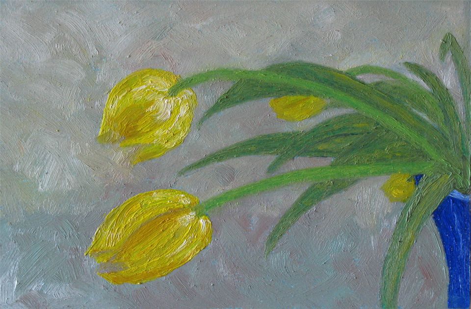 Gele tulpen in vaas — schilderij van Eugènie Herlaar