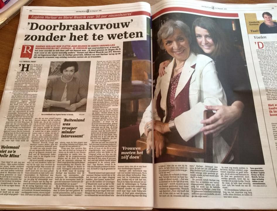 Opengeslagen krant met een paginagroot artikel over Eugènie onder de kop ‘Doorbraakvrouw zonder het te weten’