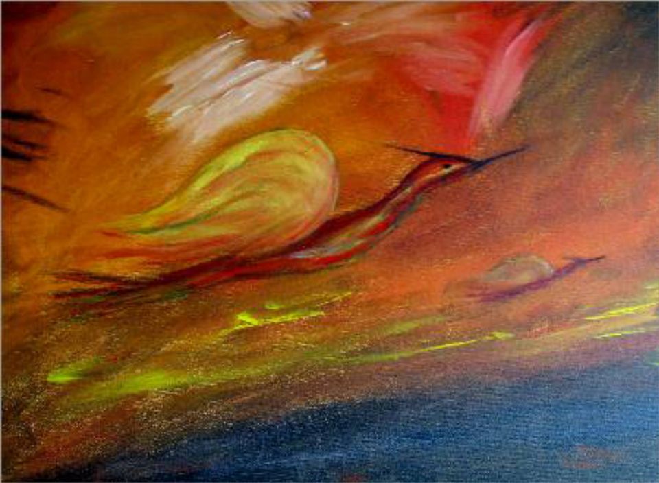 Vuurvogels — schilderij van Eugènie Herlaar