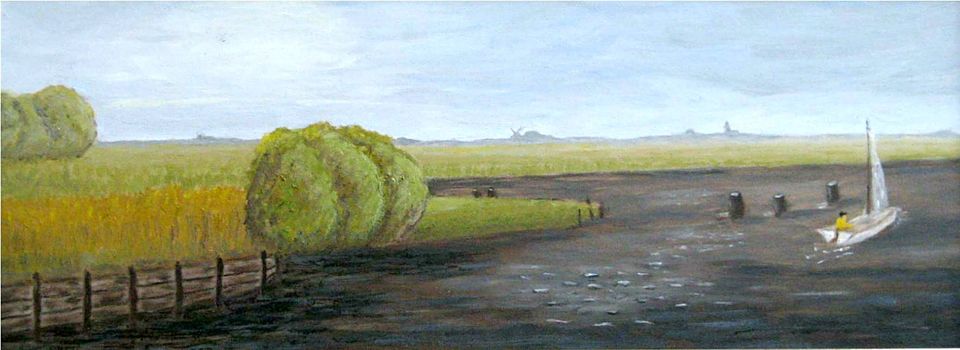 Zeilbootje bij Galamadammen — schilderij van Eugènie Herlaar